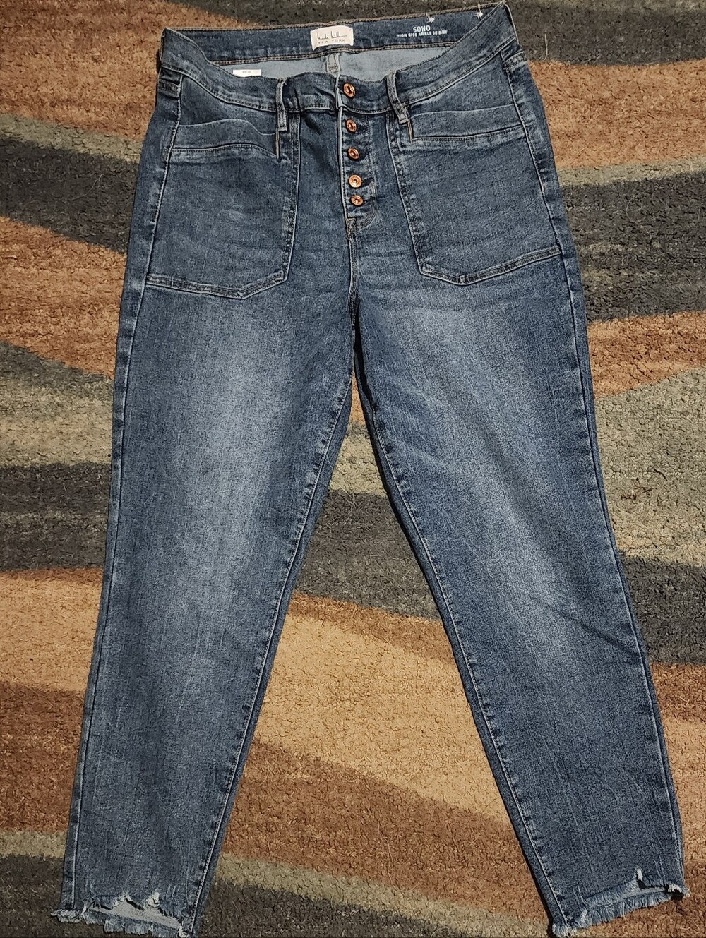 Nicole Miller Women's Ankle Skinny Jean Raw Hem Button-Fly Jeans - Blue